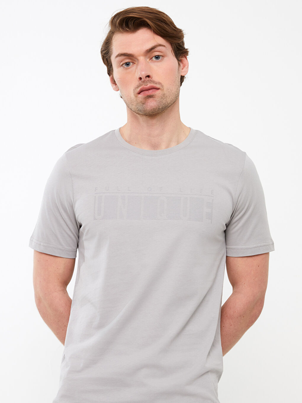 تيشيرت رجالي ياقة دائرية كم قصير مطبوع قطن ممشط