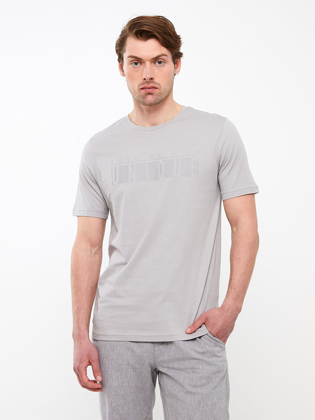 تيشيرت رجالي ياقة دائرية كم قصير مطبوع قطن ممشط-1