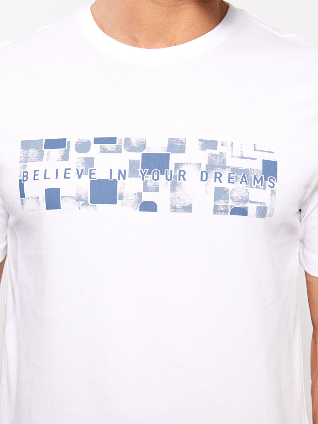 Beyaz Bisiklet Yaka Kısa Kollu Baskılı Penye Erkek Tişört-3