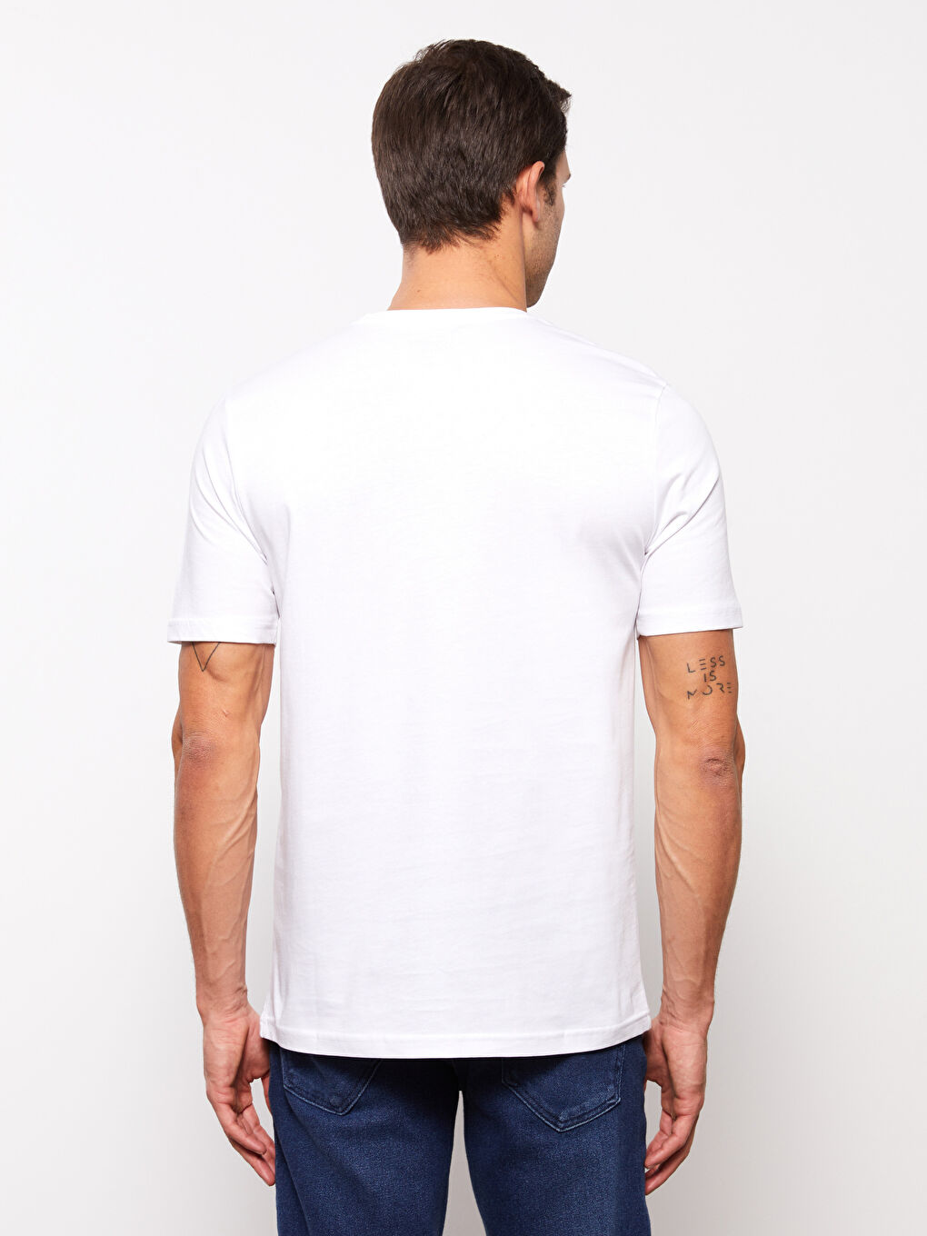 Beyaz Bisiklet Yaka Kısa Kollu Baskılı Penye Erkek Tişört-4