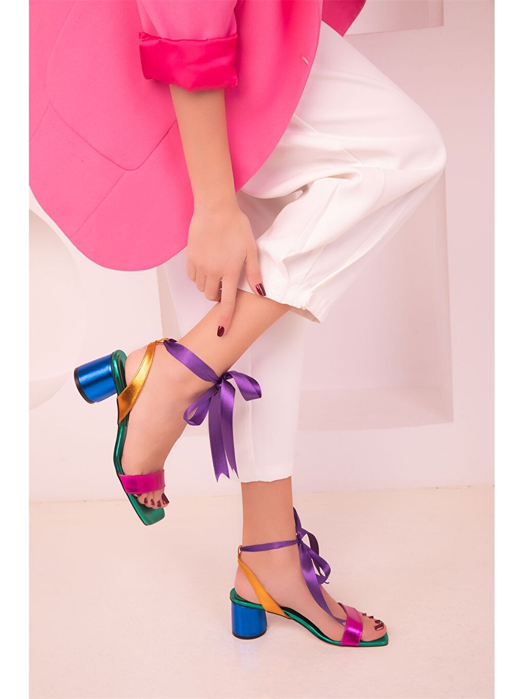 Yeşil Tek Bantlı Kadın Topuklu Ayakkabı