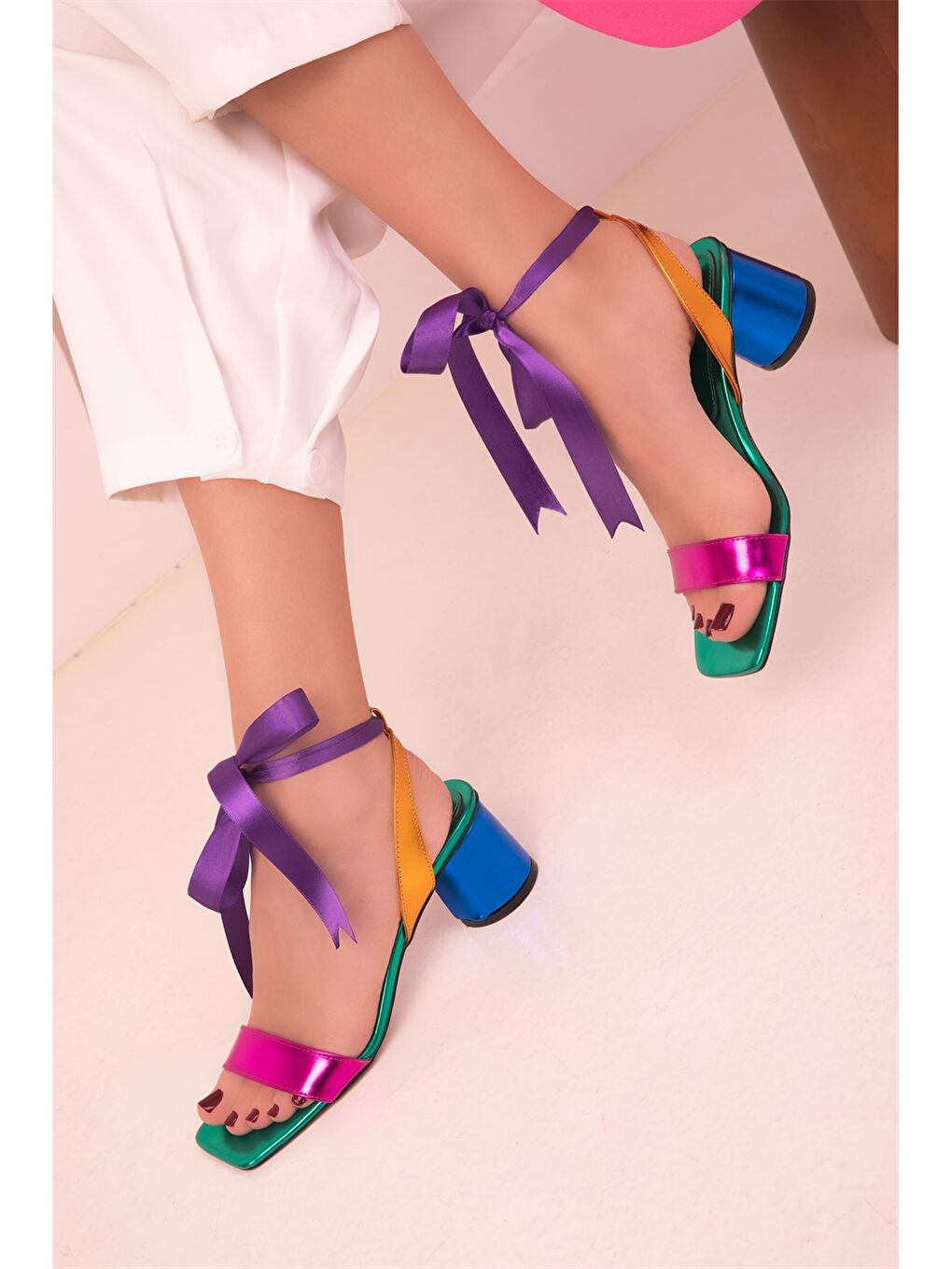 Yeşil Tek Bantlı Kadın Topuklu Ayakkabı-2