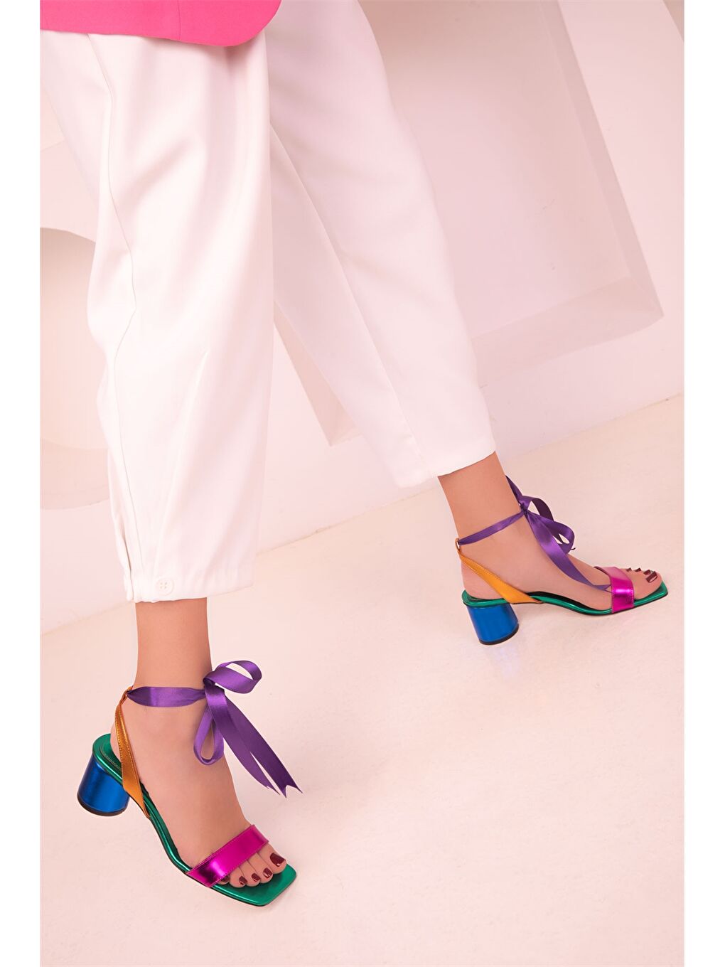 Yeşil Tek Bantlı Kadın Topuklu Ayakkabı-3