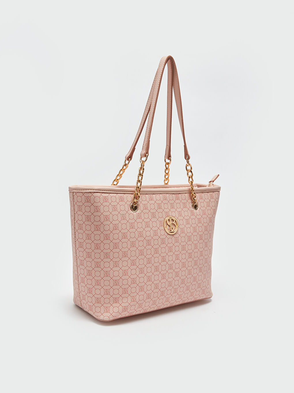 Pembe Monogram Desenli Kadın Tote Çanta-3