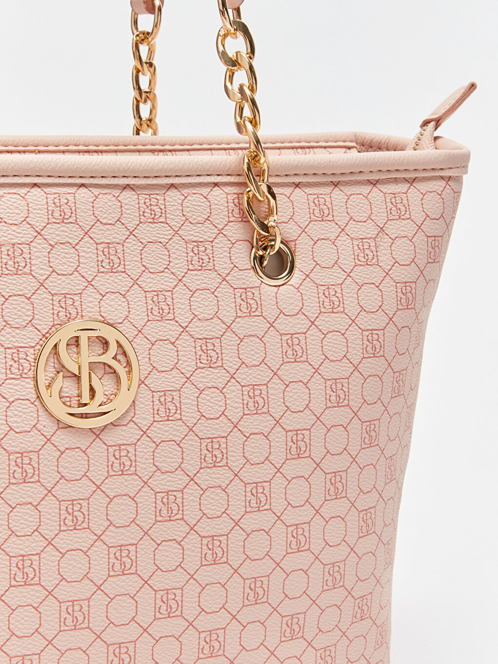 Pembe Monogram Desenli Kadın Tote Çanta-5