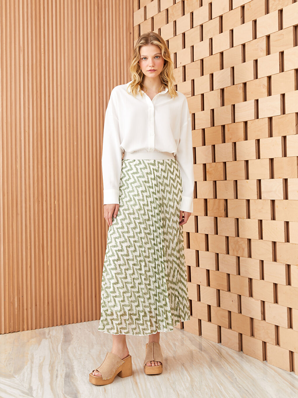 Elasticated Waist Patterned Chiffon Women's Pleated Skirt -S3IK28Z8-LRR