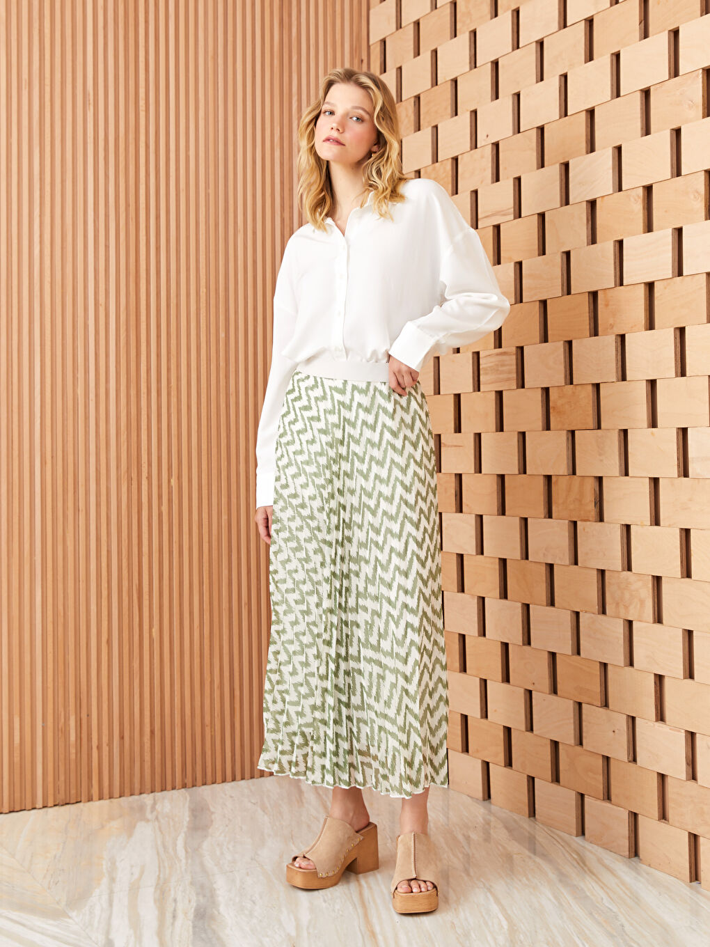 Elasticated Waist Patterned Chiffon Women's Pleated Skirt -S3IK28Z8-LRR
