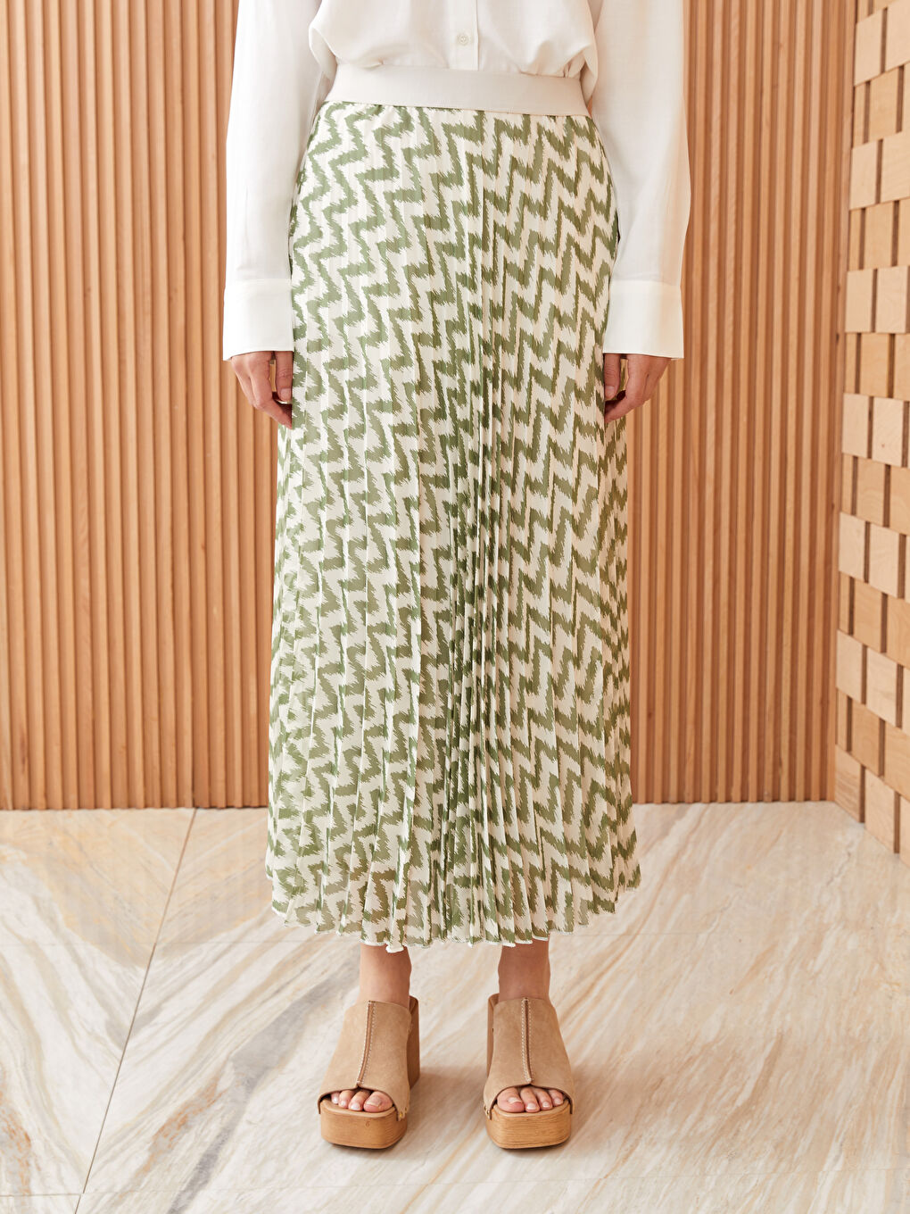 Elasticated Waist Patterned Chiffon Women's Pleated Skirt -S3IK28Z8-LRR