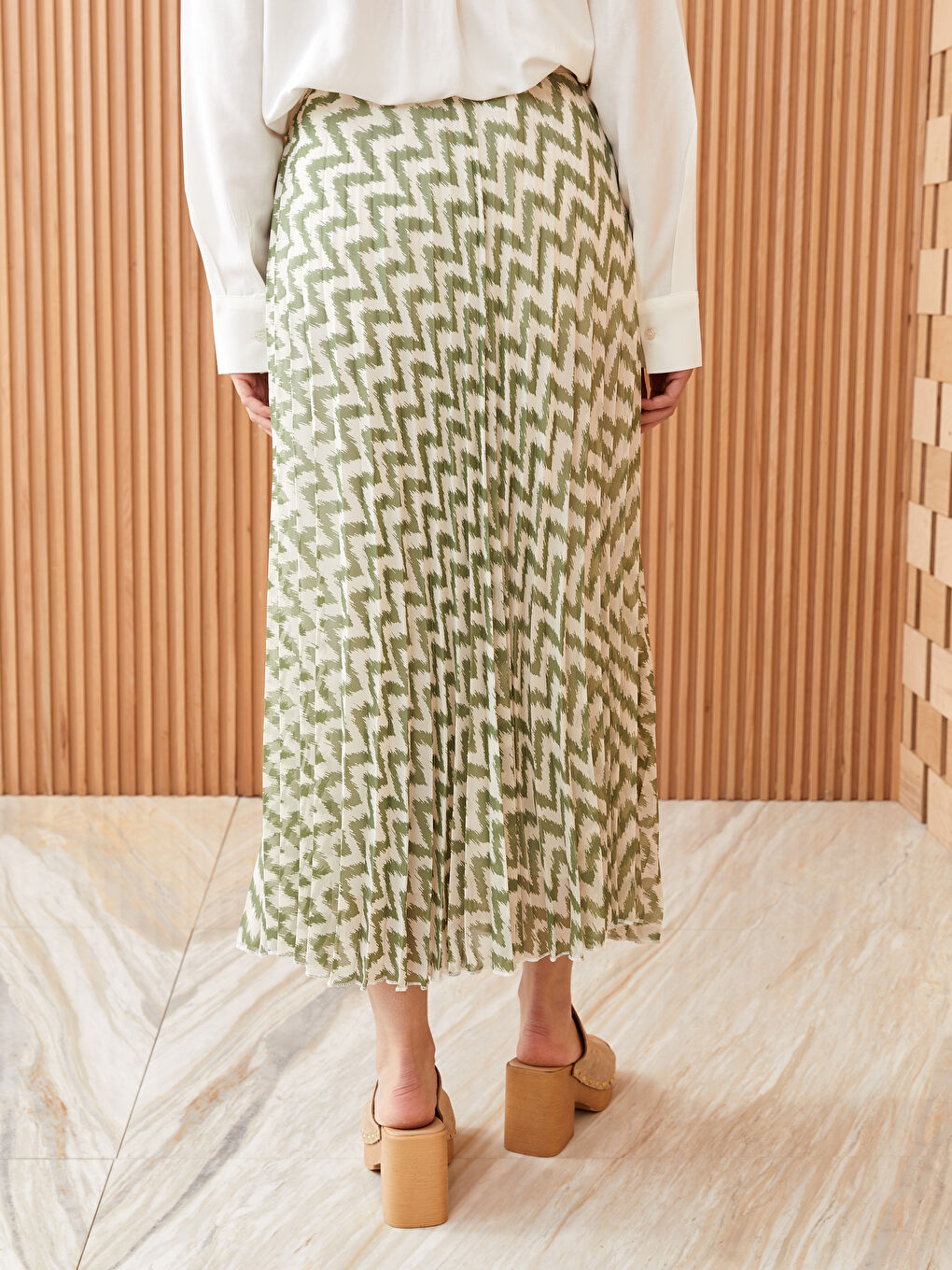 Elasticated Waist Patterned Chiffon Women's Pleated Skirt -S3IK28Z8-LRR