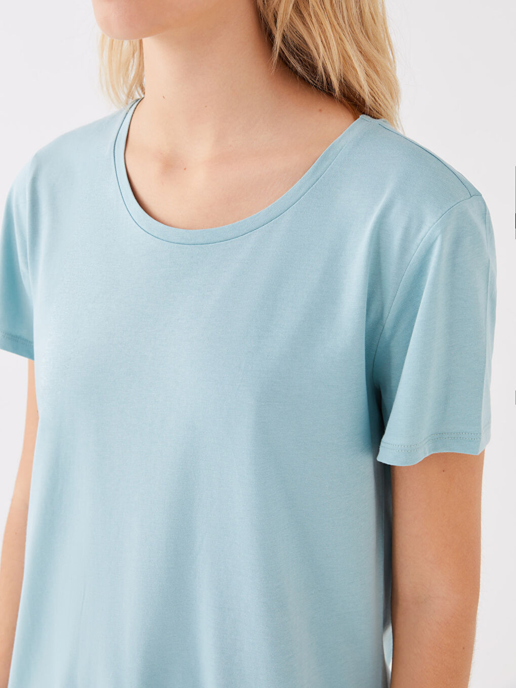 Crew Neck Plain Short Sleeve Women's Pyjama Set-2