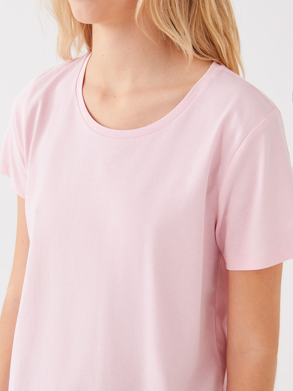 Crew Neck Plain Short Sleeve Women's Pyjama Set-4