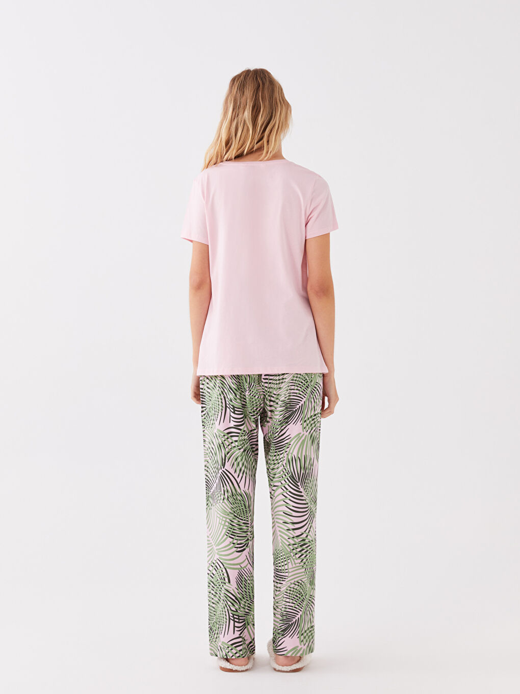 Crew Neck Plain Short Sleeve Women's Pyjama Set-2