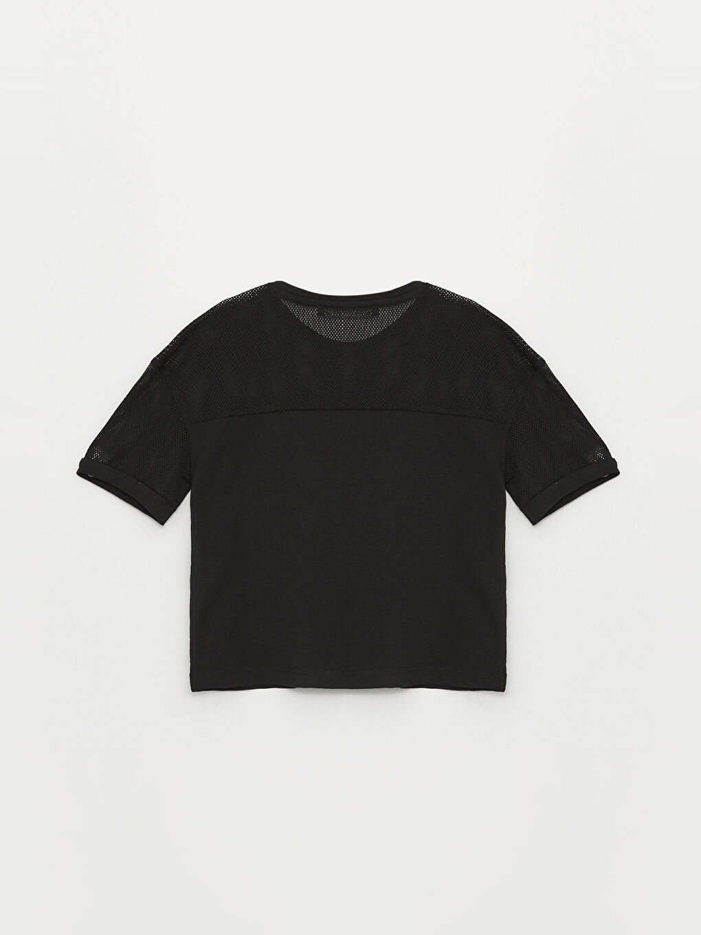 Siyah Bisiklet Yaka Baskılı Kısa Kollu Kız Çocuk Crop Tişört-1