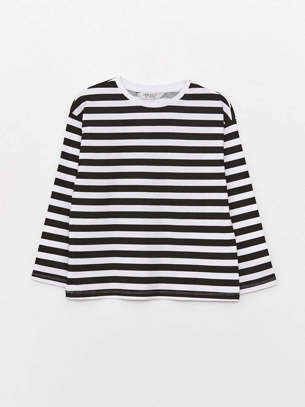 Siyah Bisiklet Yaka Çizgili Uzun Kollu Kız Çocuk Tişört-5