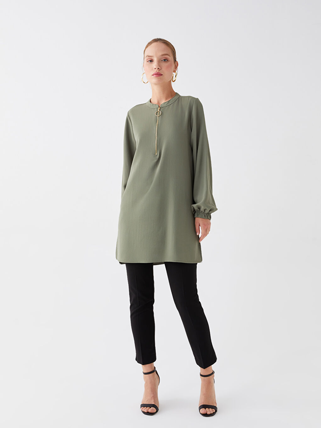 Tunique à Col Henley à Manches Longues pour Femmes-2