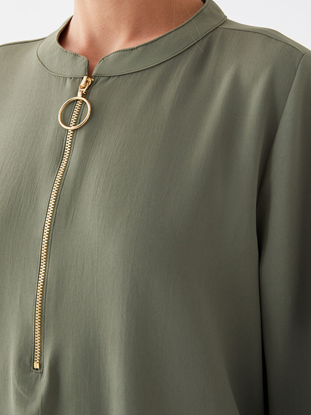 Tunique à Col Henley à Manches Longues pour Femmes-3