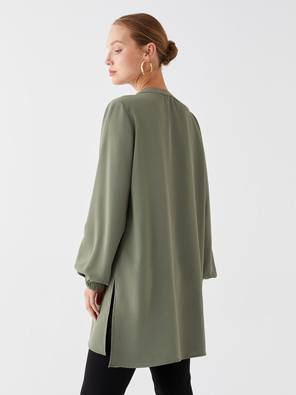 Tunique à Col Henley à Manches Longues pour Femmes-4