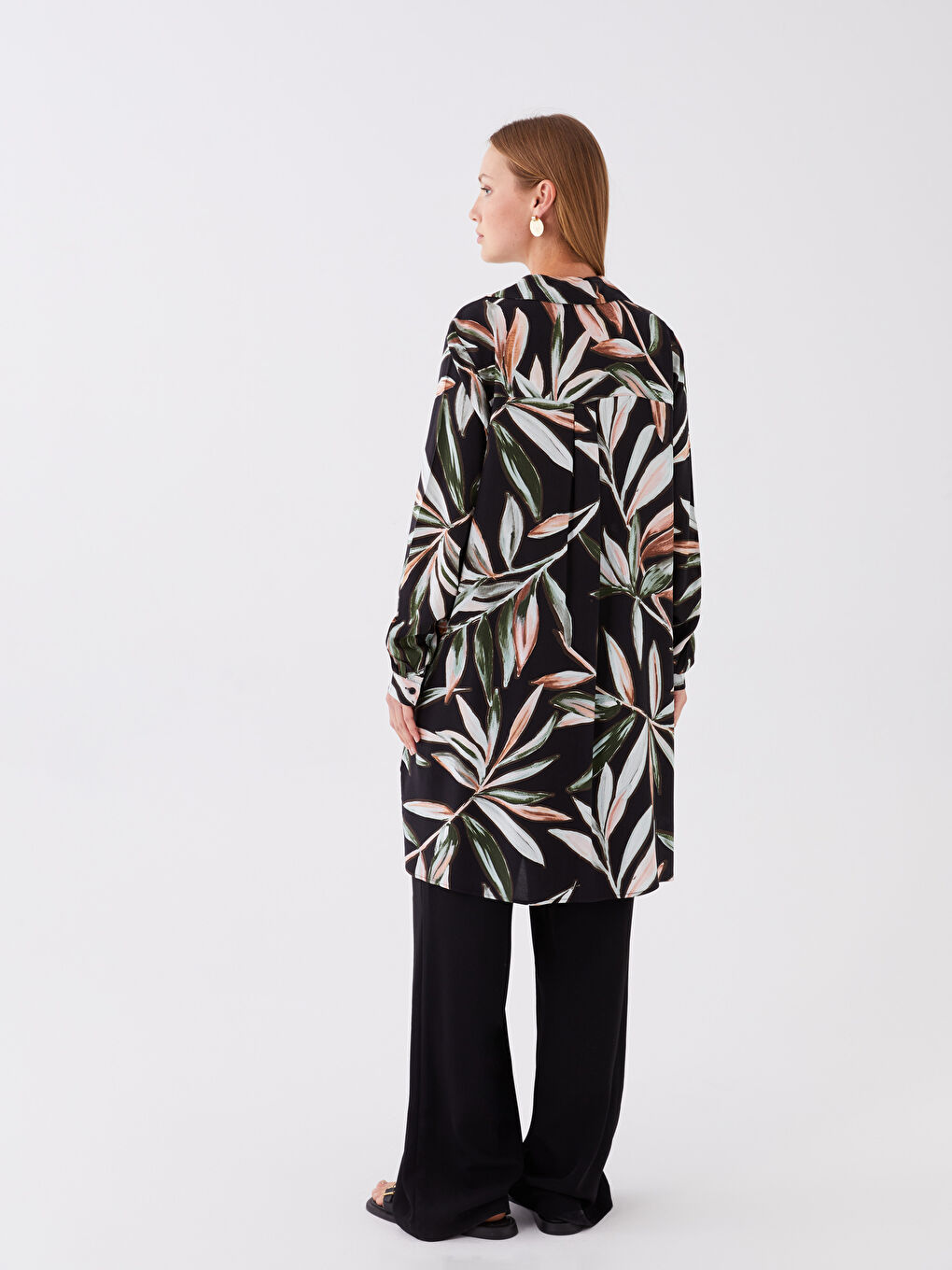 Yeşil Desenli Kadın Gömlek Tunik-3