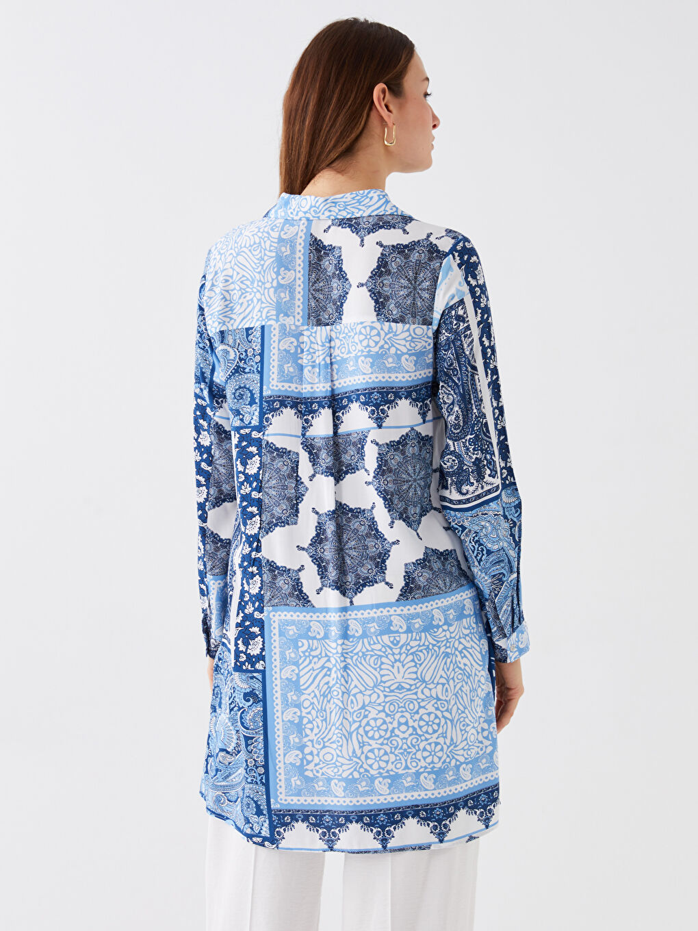 Lacivert Desenli Kadın Gömlek Tunik-4