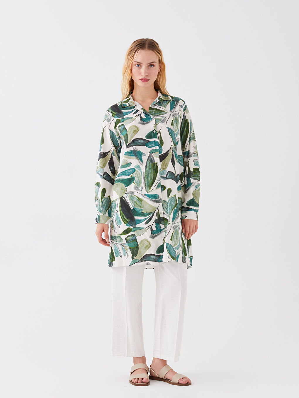 Yeşil Desenli Kadın Gömlek Tunik-1