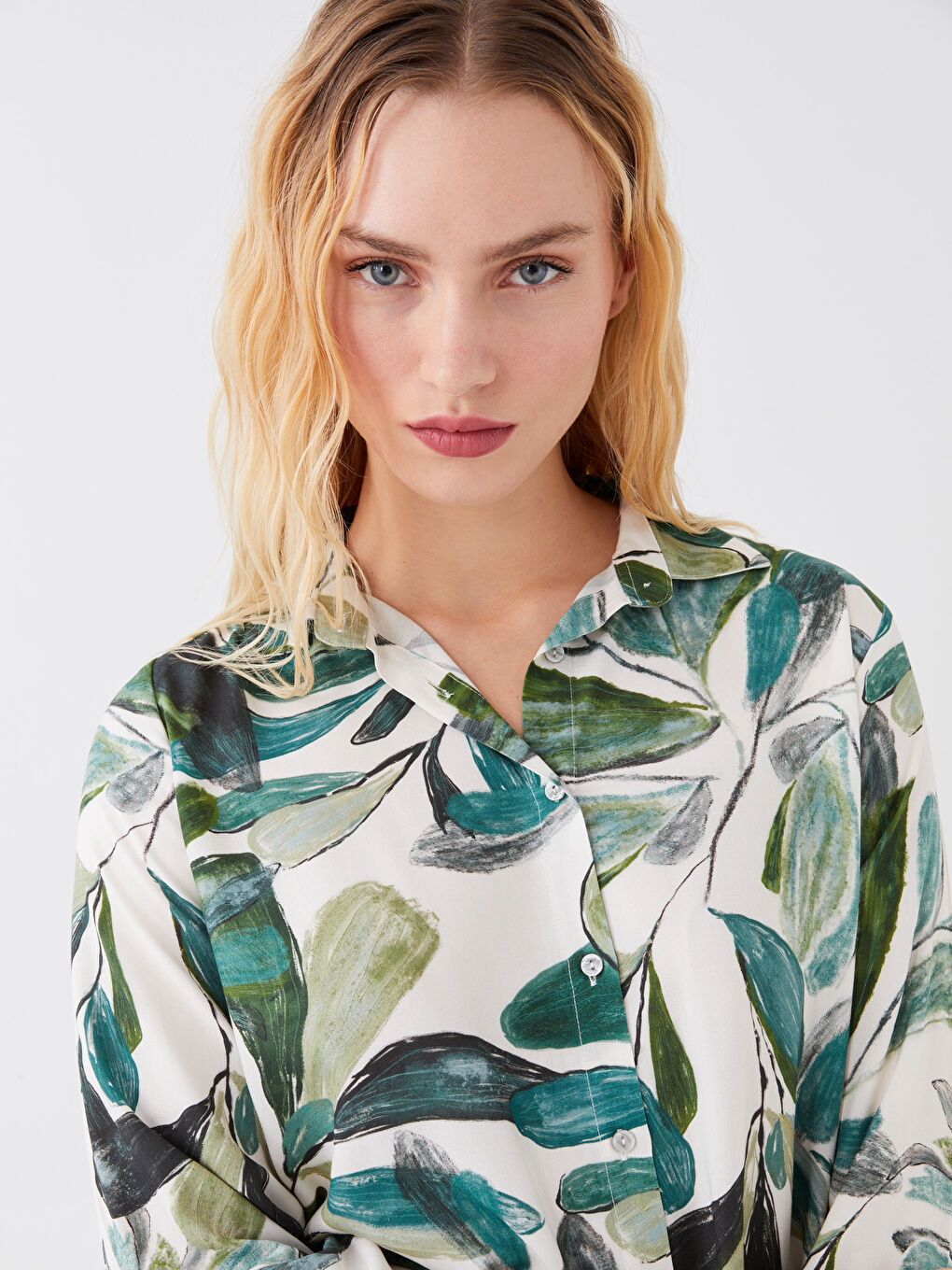 Yeşil Desenli Kadın Gömlek Tunik-2