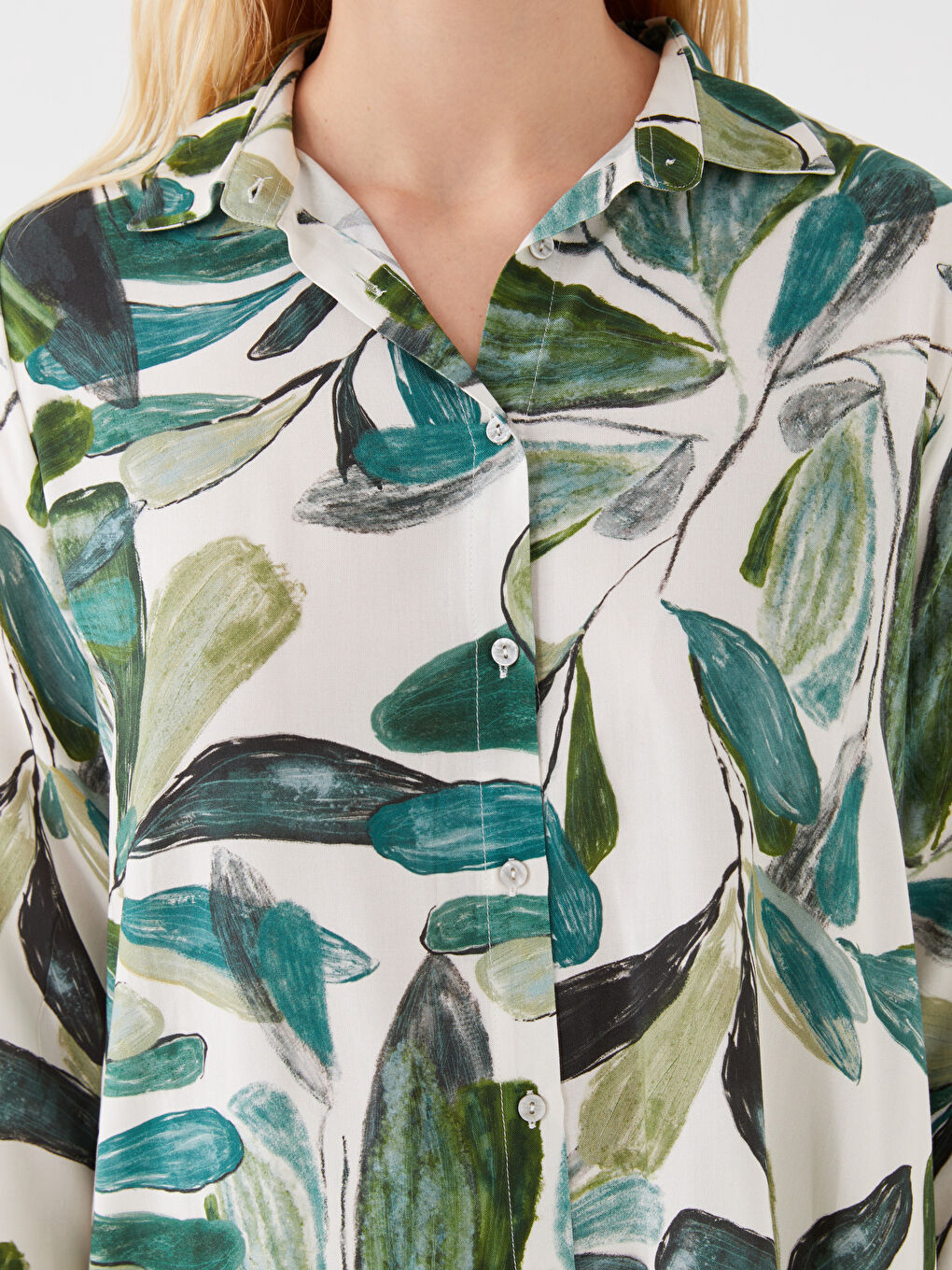 Yeşil Desenli Kadın Gömlek Tunik-3