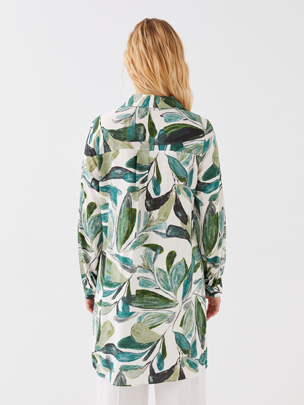 Yeşil Desenli Kadın Gömlek Tunik-4