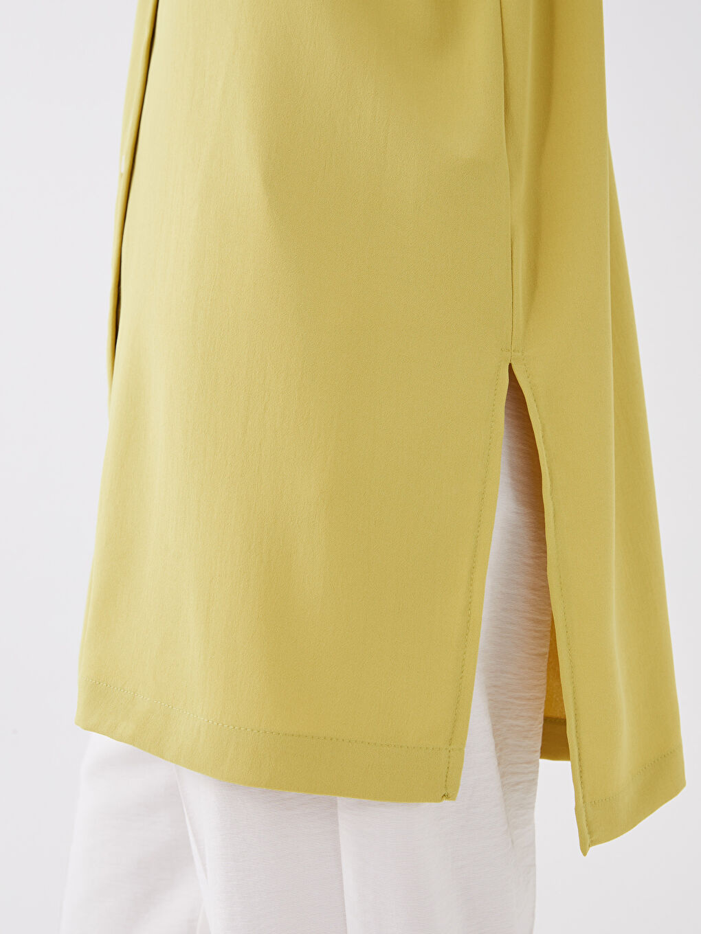 Sarı Düz Uzun Kollu Kadın Gömlek Tunik-3
