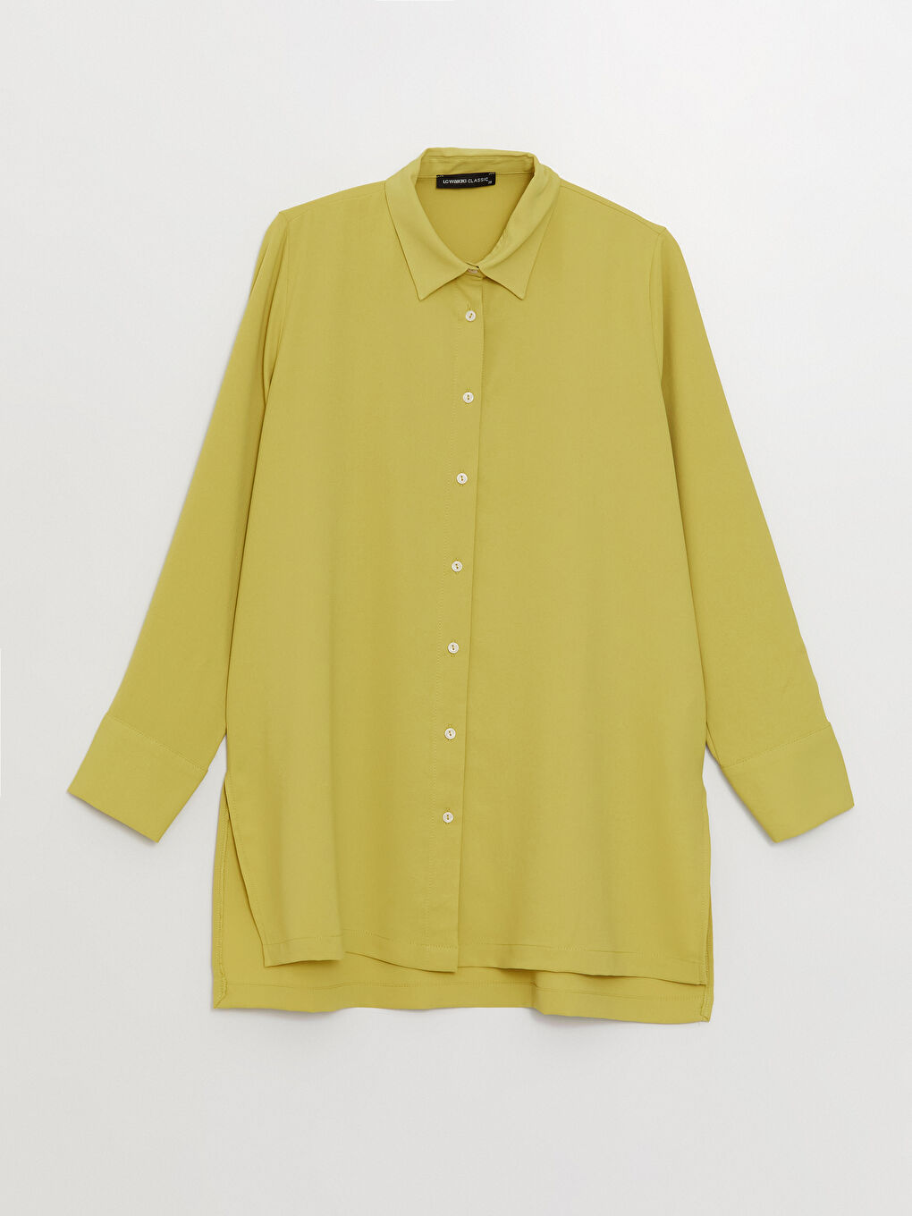 Sarı Düz Uzun Kollu Kadın Gömlek Tunik-5