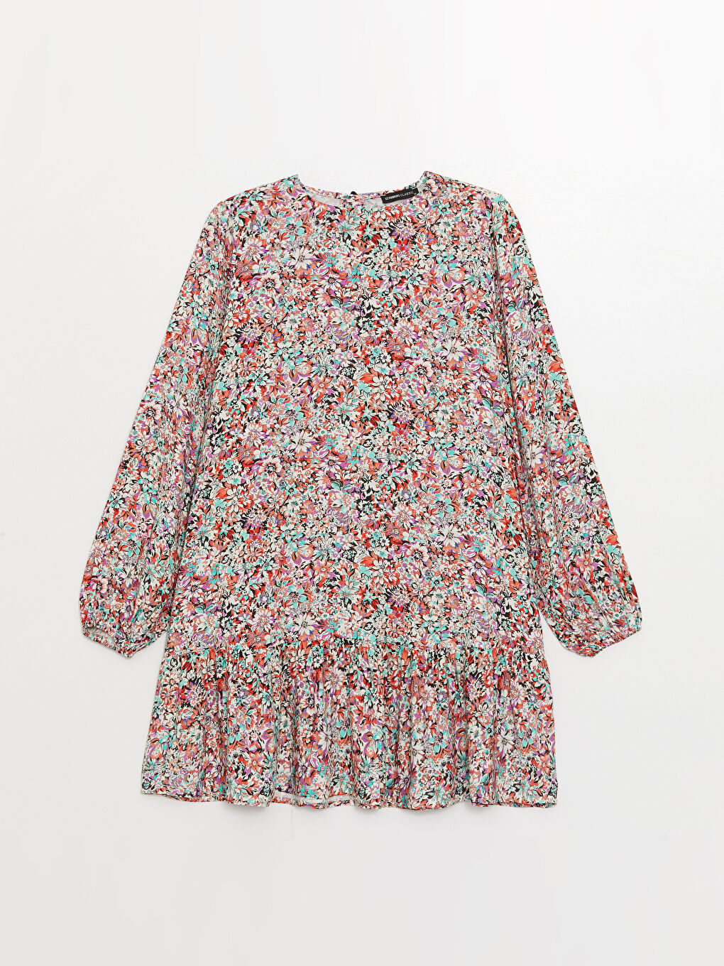 Karışık Bisiklet Yaka Çiçekli Uzun Kollu Kadın Tunik-4