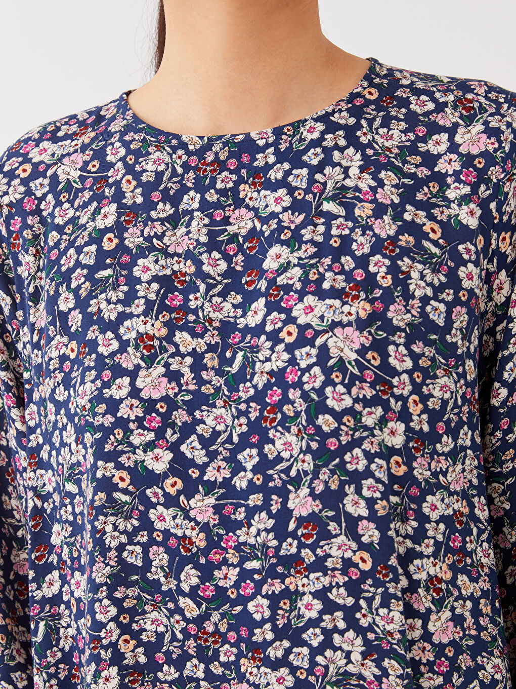 تونيك كم طويل مُزهر بياقة دائرية للسيدات-3