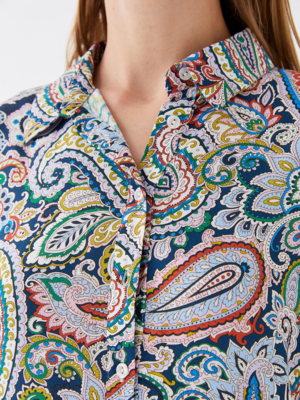 Karışık Desenli Uzun Kollu Oversize Kadın Gömlek Tunik-3