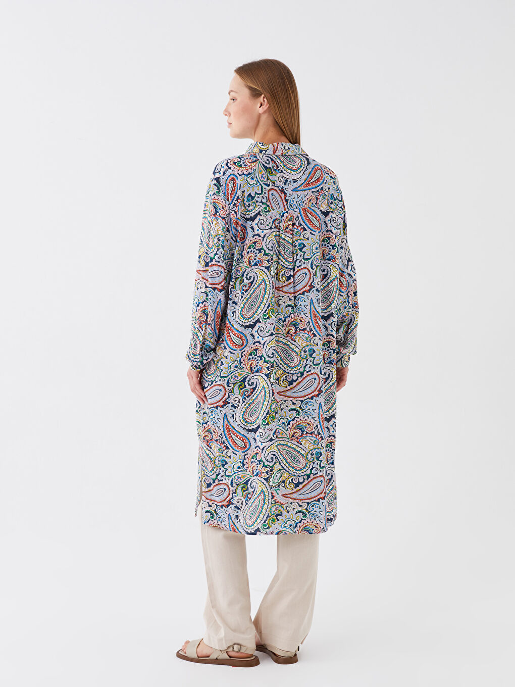 Karışık Desenli Uzun Kollu Oversize Kadın Gömlek Tunik-4