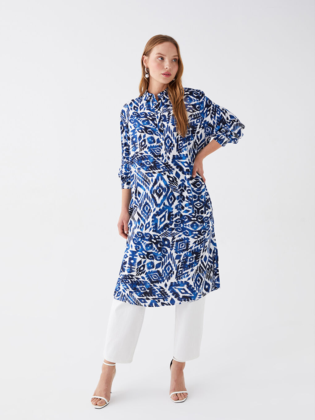 Tunique Chemise Oversize à Manches Longues à Motifs pour Femmes