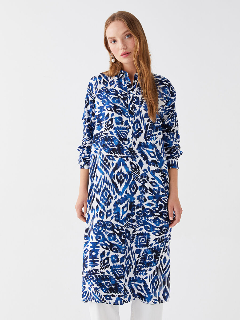 Tunique Chemise Oversize à Manches Longues à Motifs pour Femmes-2