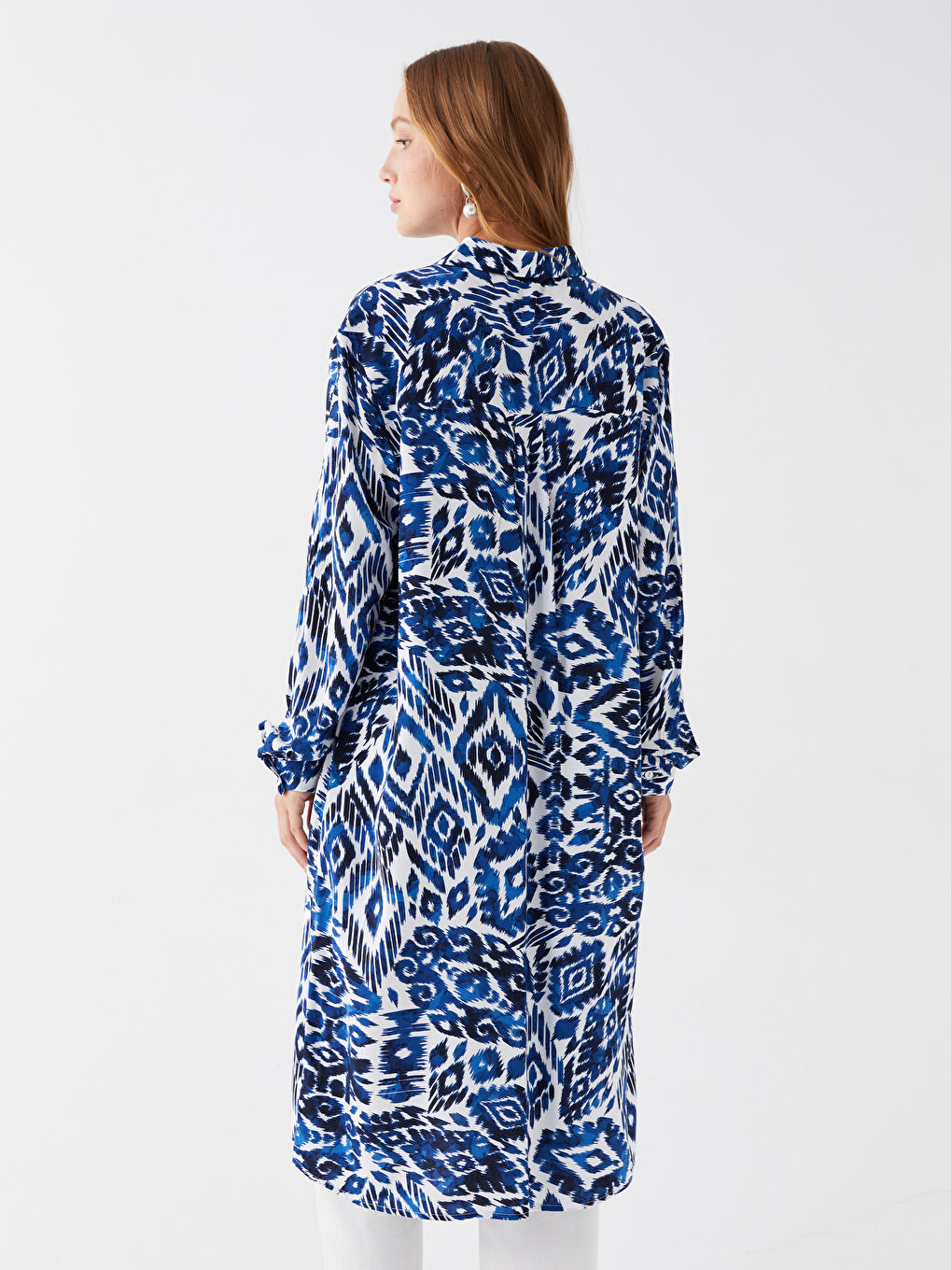 Tunique Chemise Oversize à Manches Longues à Motifs pour Femmes-4