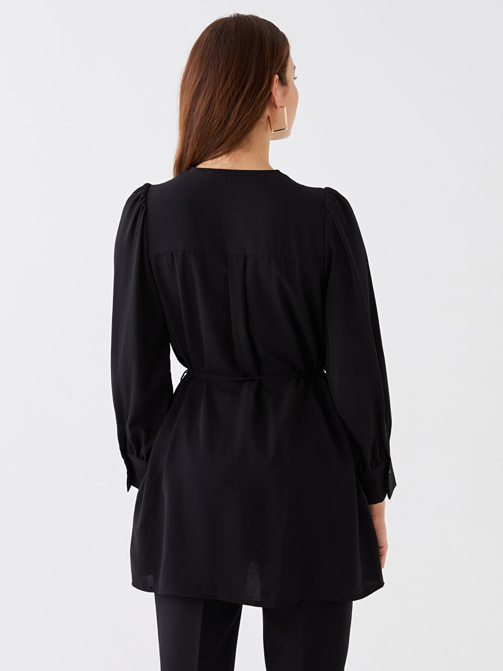 Crew Neck Plain Long Sleeve Women's Tunic-4