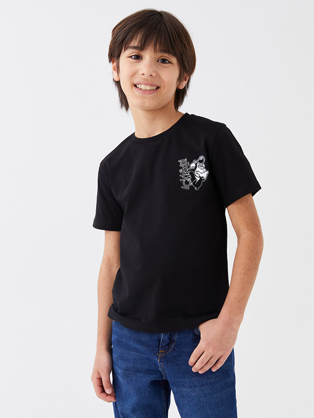 Crew Neck Nostalgic Monkey Printed Short Sleeve Unisex Kids T-Shirt-2