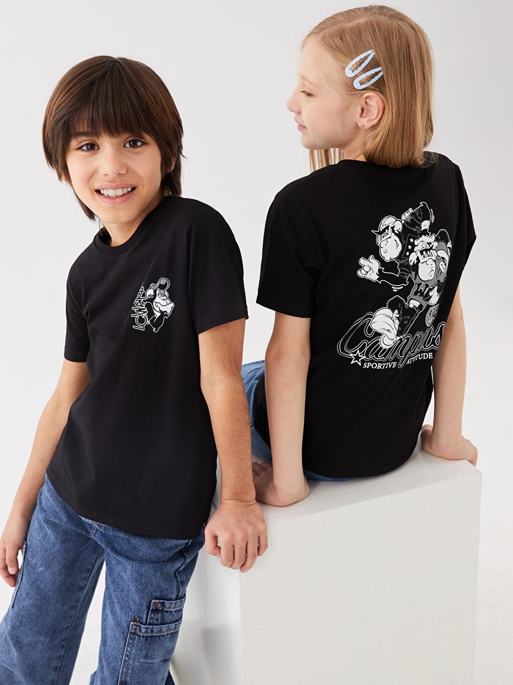 Crew Neck Nostalgic Monkey Printed Short Sleeve Unisex Kids T-Shirt