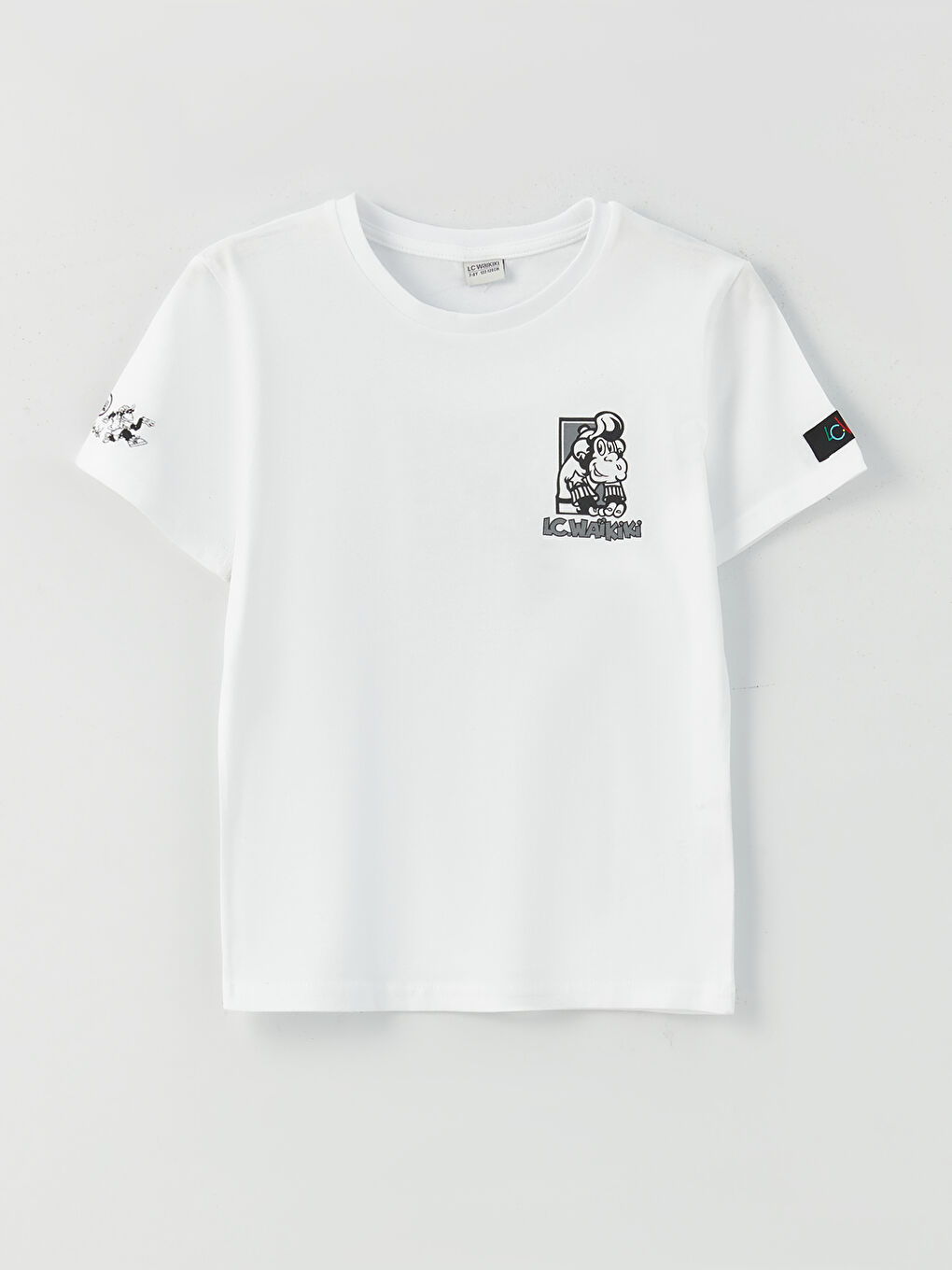 Beyaz Bisiklet Yaka Nostaljik Maymun Baskılı Kısa Kollu Unisex Çocuk Tişört-7