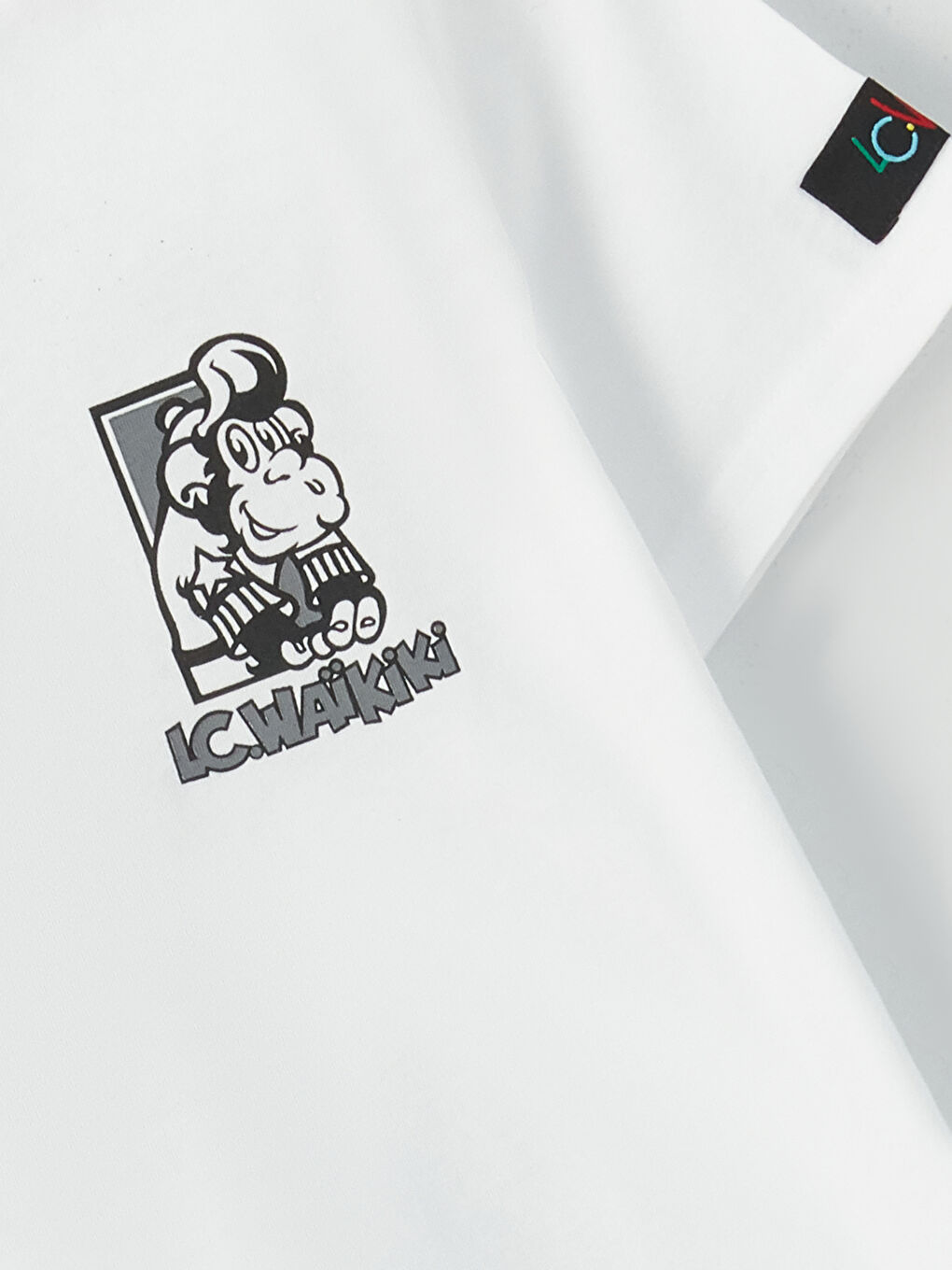 Beyaz Bisiklet Yaka Nostaljik Maymun Baskılı Kısa Kollu Unisex Çocuk Tişört-9