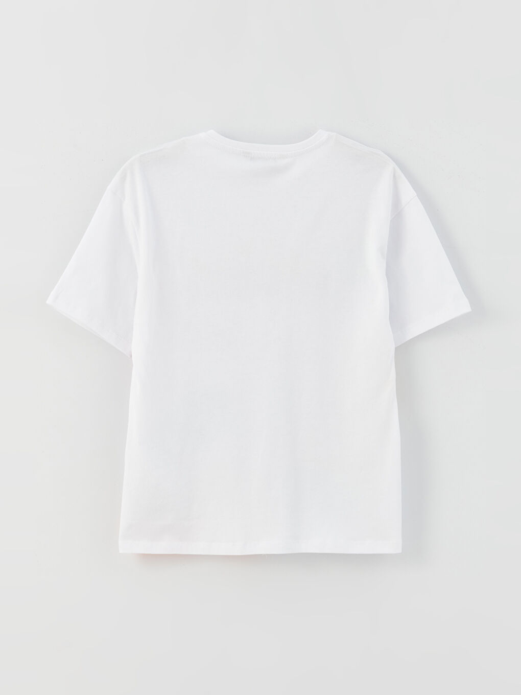 Beyaz Bisiklet Yaka Baskılı Kısa Kollu Kız Çocuk Tişört-1