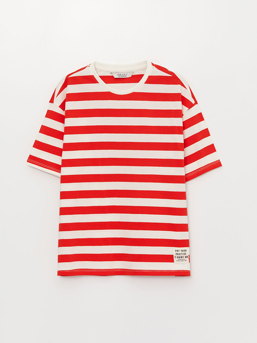 Kırmızı Bisiklet Yaka Çizgili Kısa Kollu Kız Çocuk Tişört