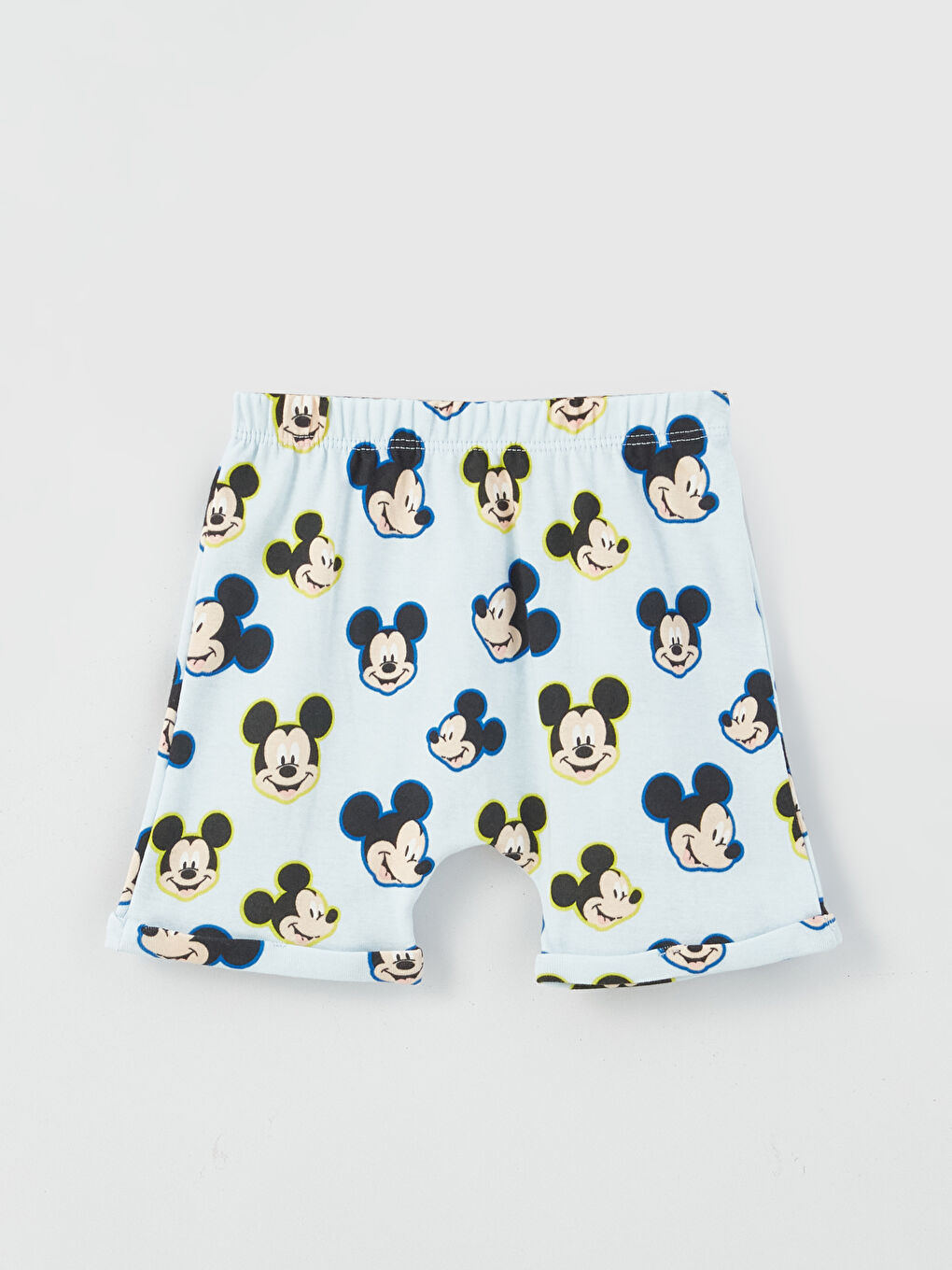 Ekru Bisiklet Yaka Kısa Kollu Mickey Mouse Baskılı Erkek Bebek 3'lü Takım-2