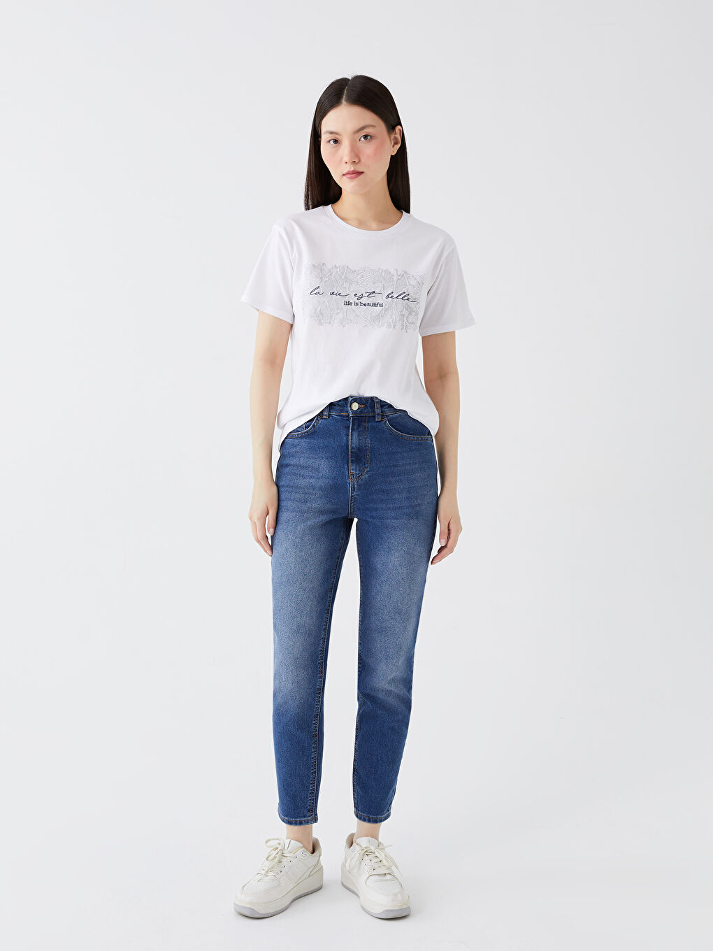 LCW Jeans Orta İndigo Rodeo Mom Fit Kadın Jean Pantolon