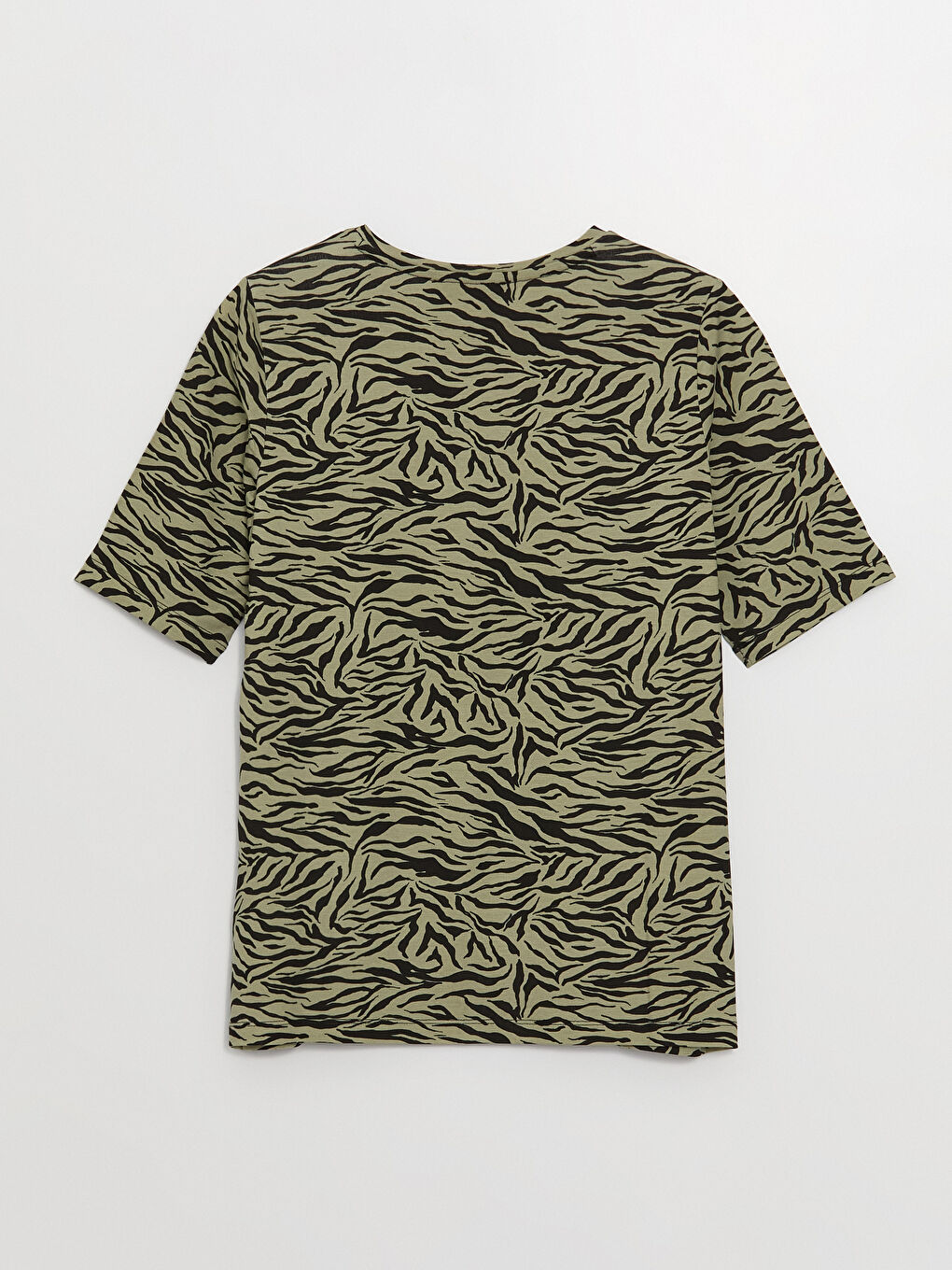 Yeşil Bisiklet Yaka Desenli Kısa Kollu Kadın Tişört-5