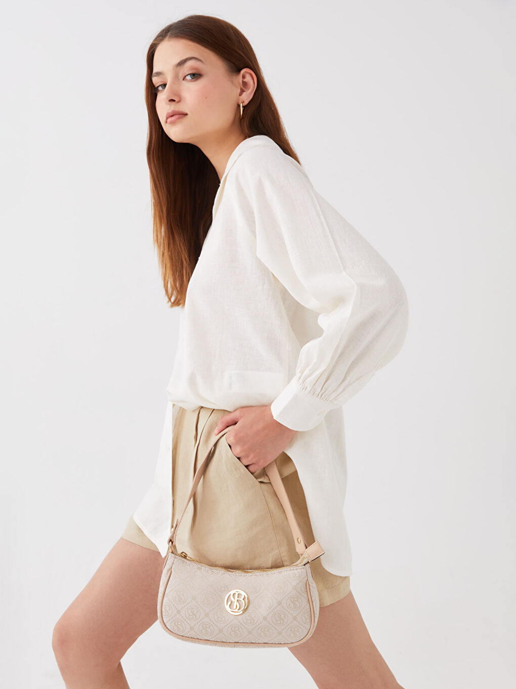 Bej Desenli Kadın Omuz Çantası