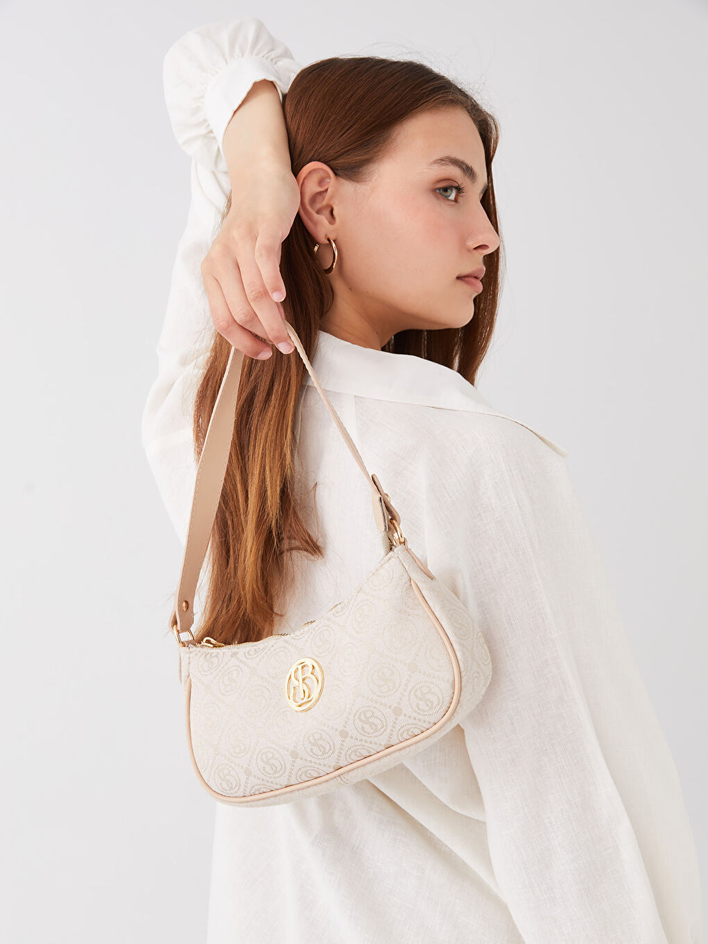 Bej Desenli Kadın Omuz Çantası-1