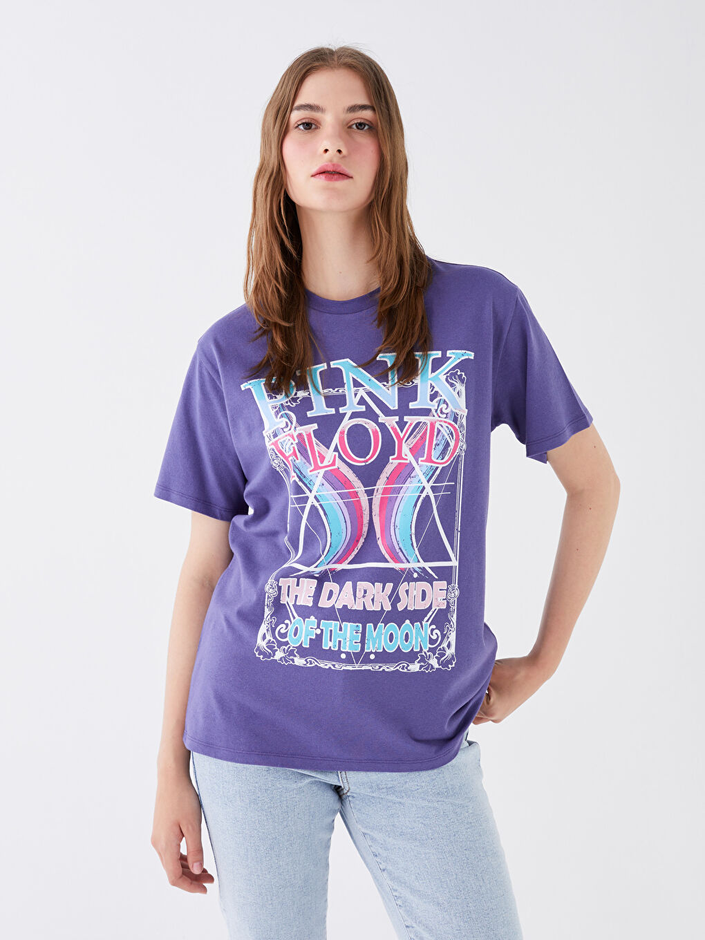 XSIDE Crew Neck Pink Floyd Printed Short Sleeve Women's T-Shirt -S3IL63Z8-RXX