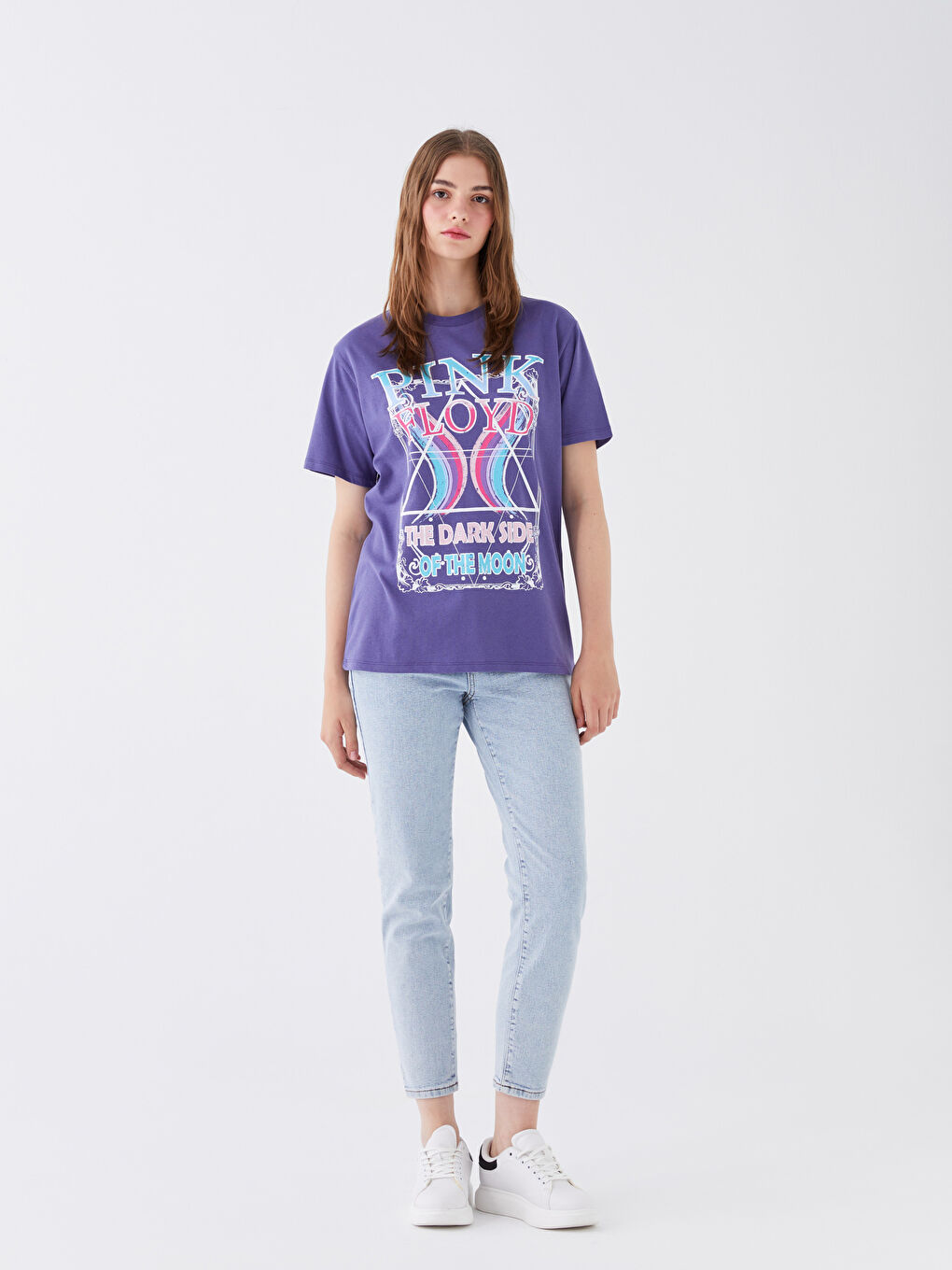 XSIDE Crew Neck Pink Floyd Printed Short Sleeve Women's T-Shirt -S3IL63Z8-RXX